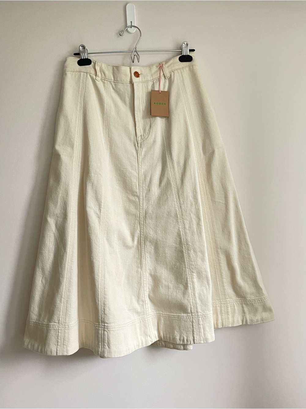 Boden Cotton A-Line Midi Skirt in Cream Size 8 NWT